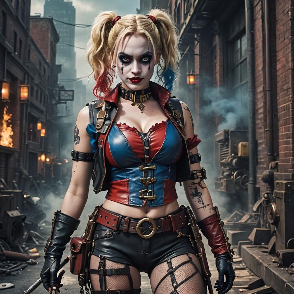 Steampunk Harley Quinn in Gotham City