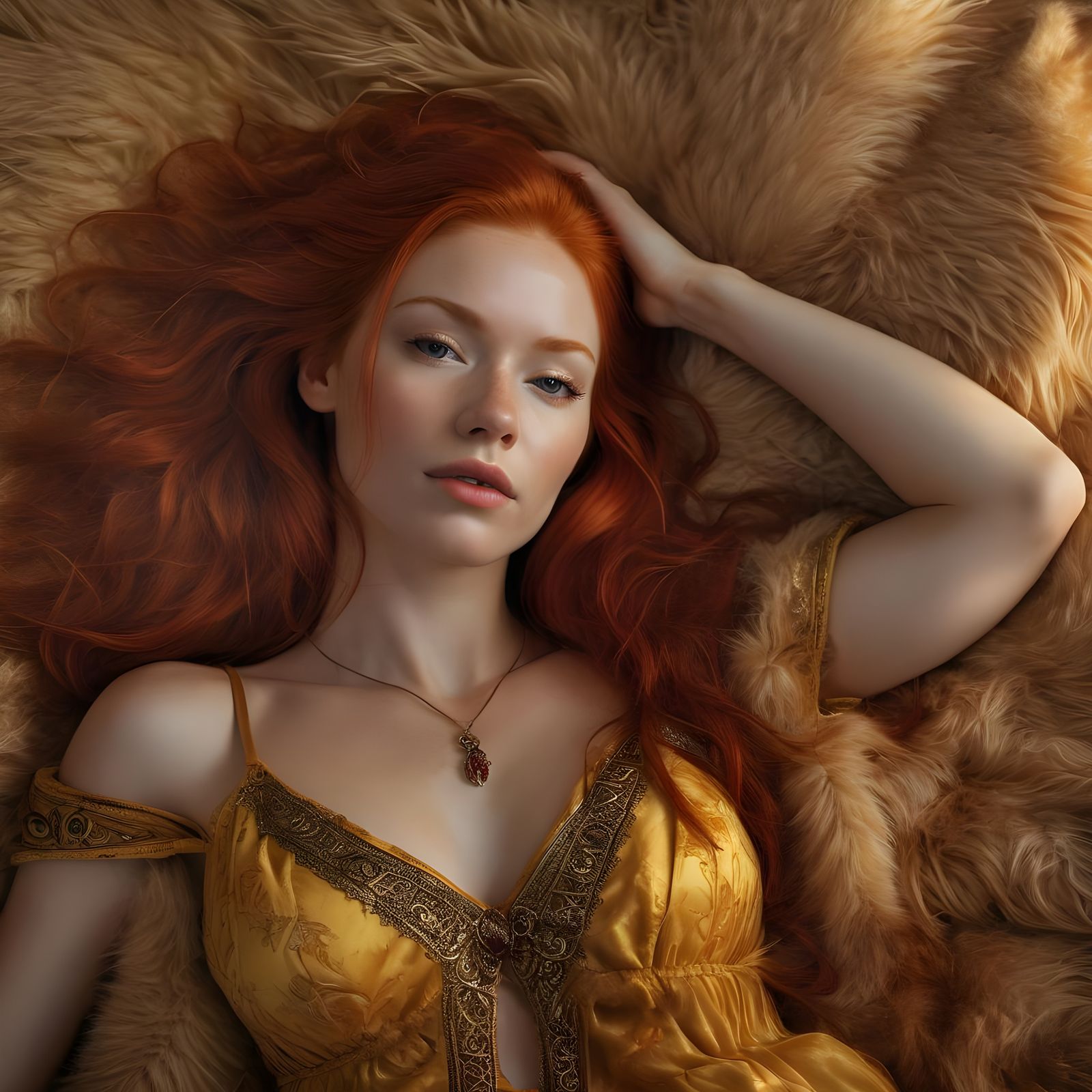 Sleeping Norse Beauty in Fiery Red Hair