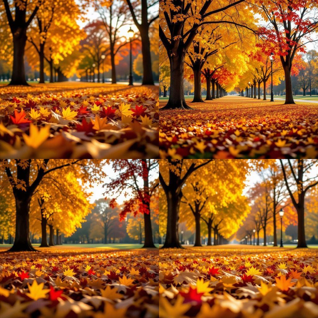 Vibrant Autumn Park Scene with Golden Hour Light