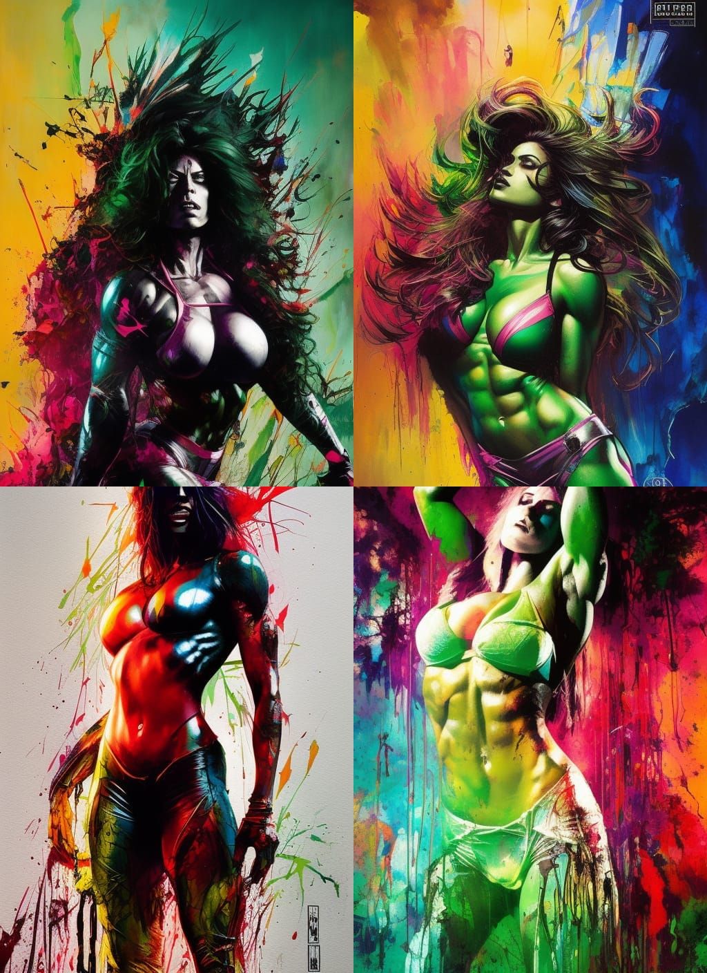 Dramatic She-Hulk Posing in Colorful Splash Art