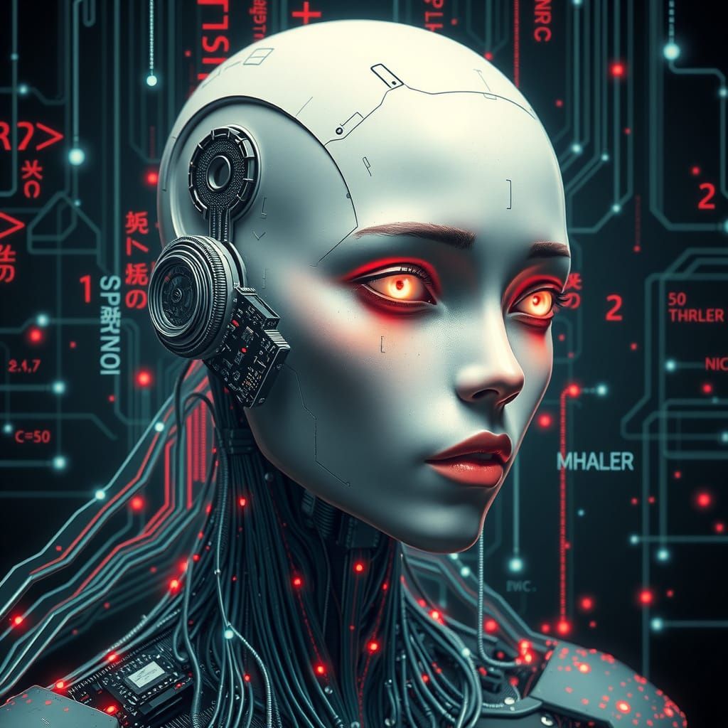 Android Siren in Digital Glitch Art Style