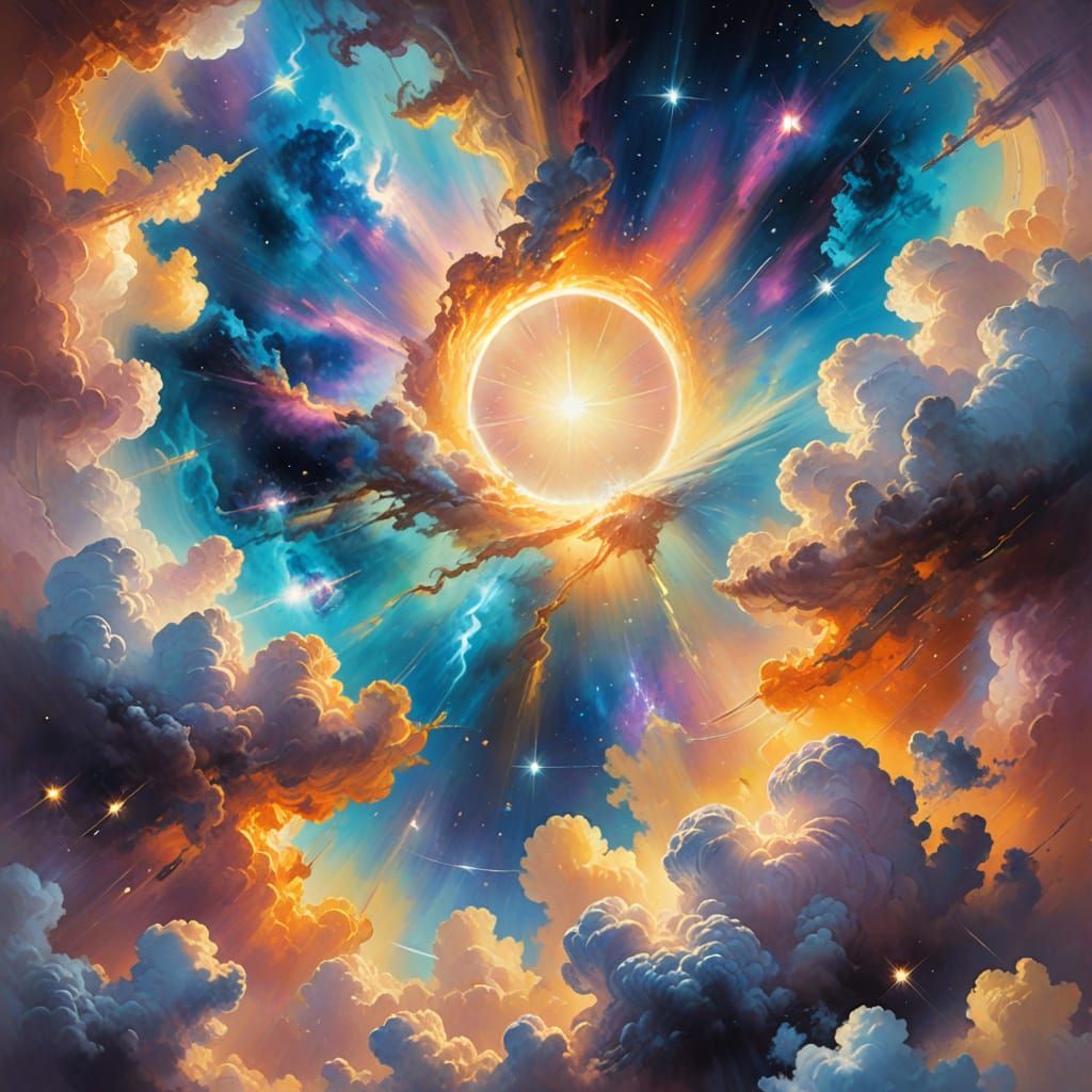 Galaxy Portal in Cloudy Oil Painting