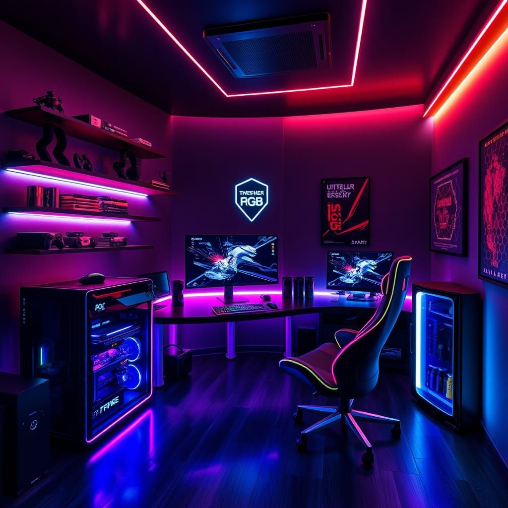 Futuristic Gaming Haven with High-Tech PC and Immersive RGB ...