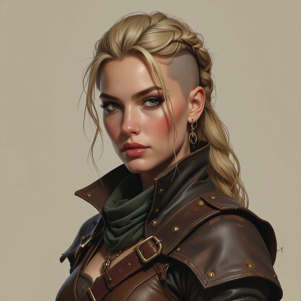 Medieval Female Bounty Hunter Portrait in Hyper-Realism Styl...