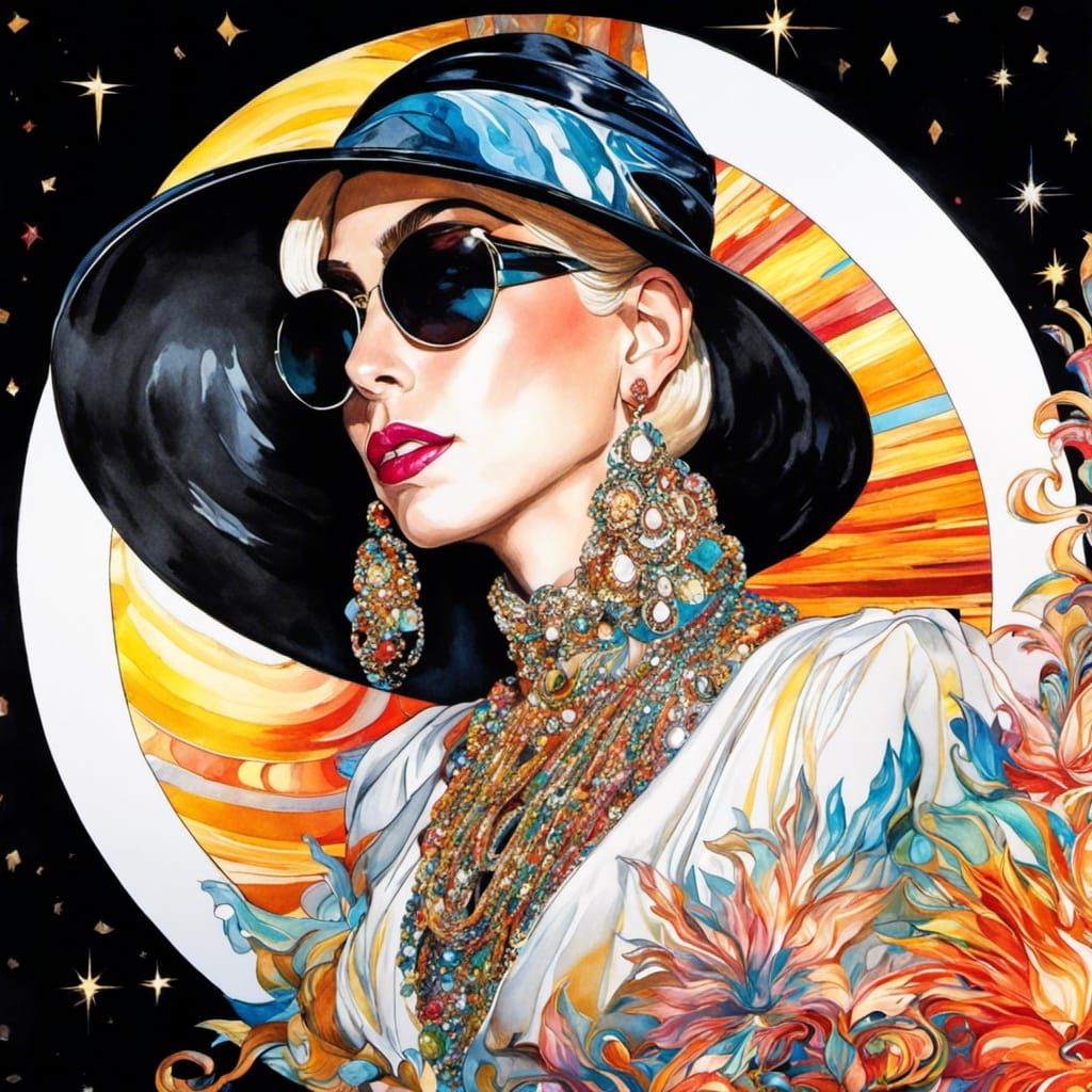 Lady Gaga in Psychedelic Art Deco Portrait