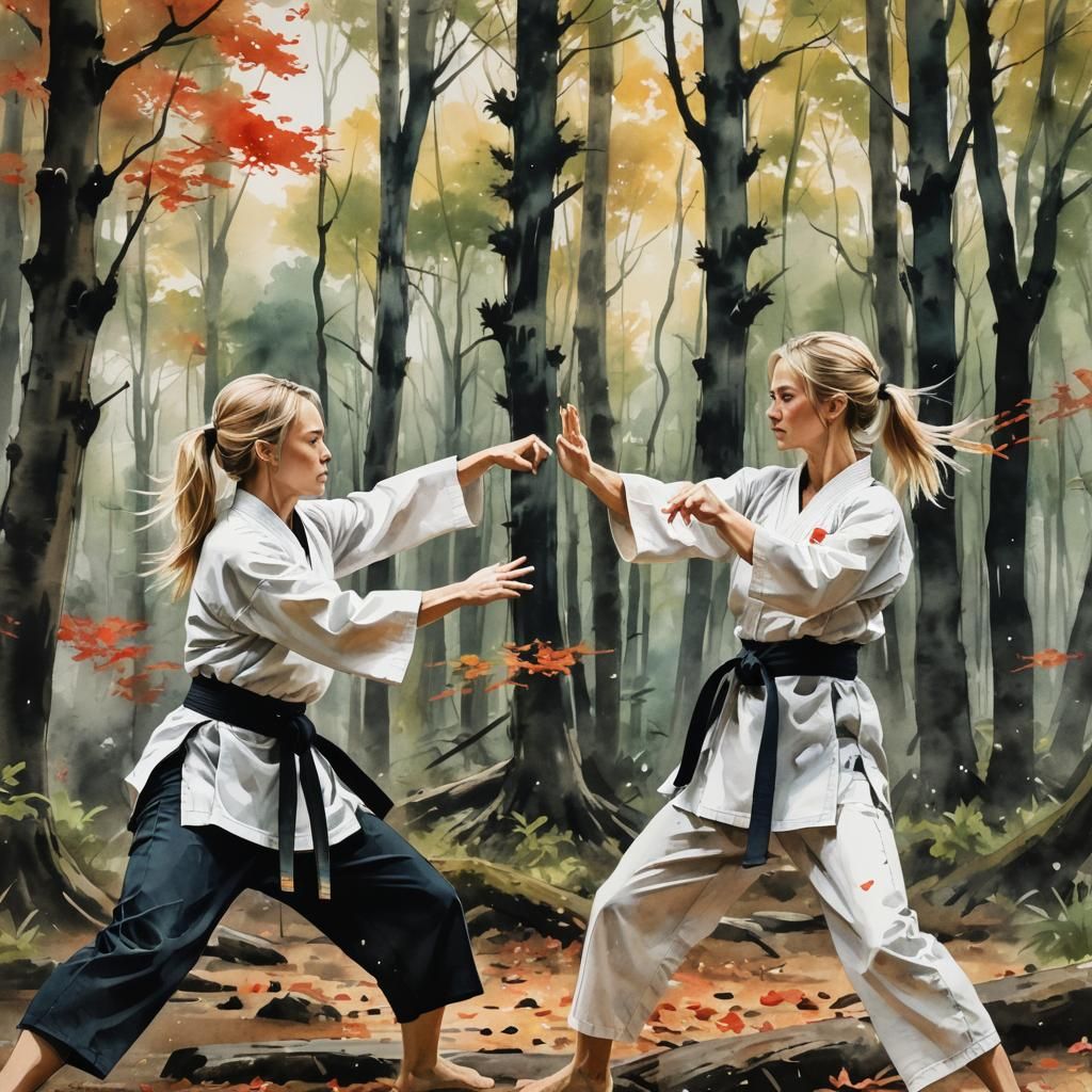 Dynamic Karate Fight in Neurographic Ink Painting