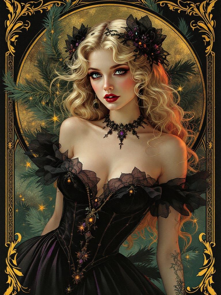 Victorian Pin-Up Enchantress in Ornamental Frame