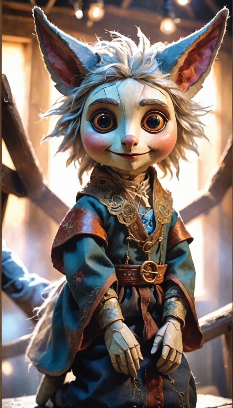 Puppet in Attic: Whimsical Oil Painting