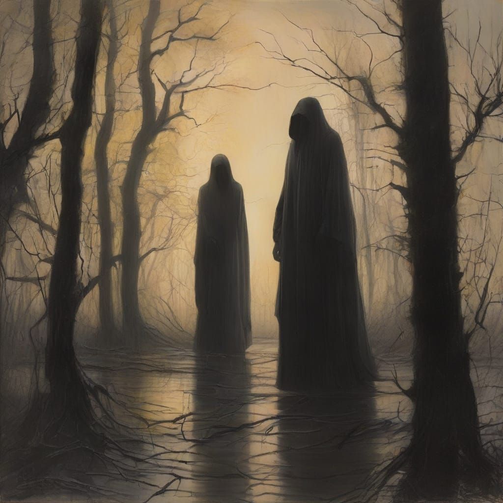 Eerie Figure in Swamp: Dark Surrealism