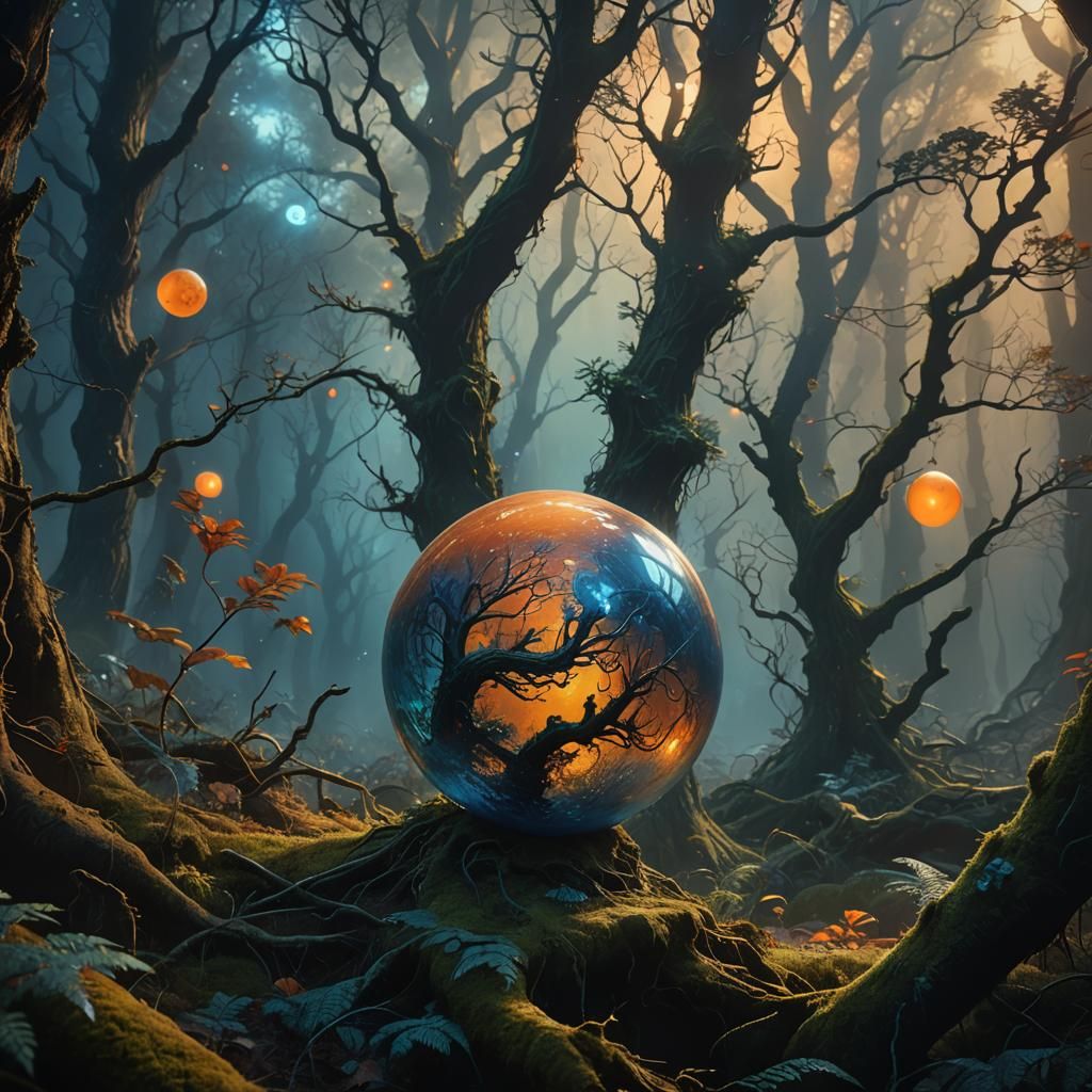 Mystical Time Ball in Ancient Forest, Matte Painting
