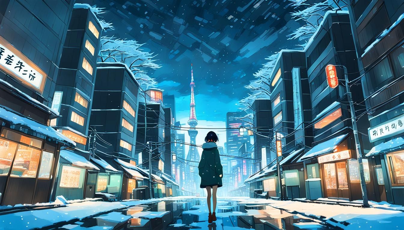 Anime Girl in Winter Wonderland, Makoto Shinkai Style