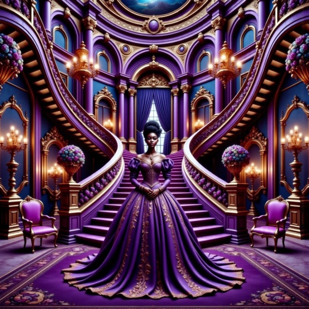 Black Queen in Opulent Palace Ballroom