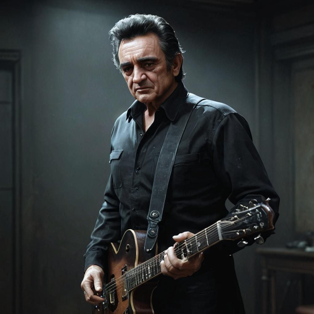 Johnny Cash Portrait in Gouache Style, 8K