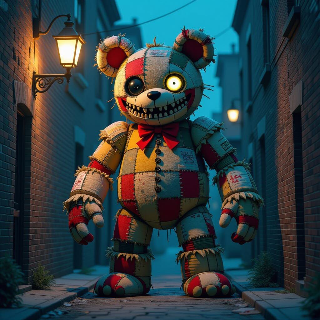 Patchwork Horror Creature in Eerie Alleyway