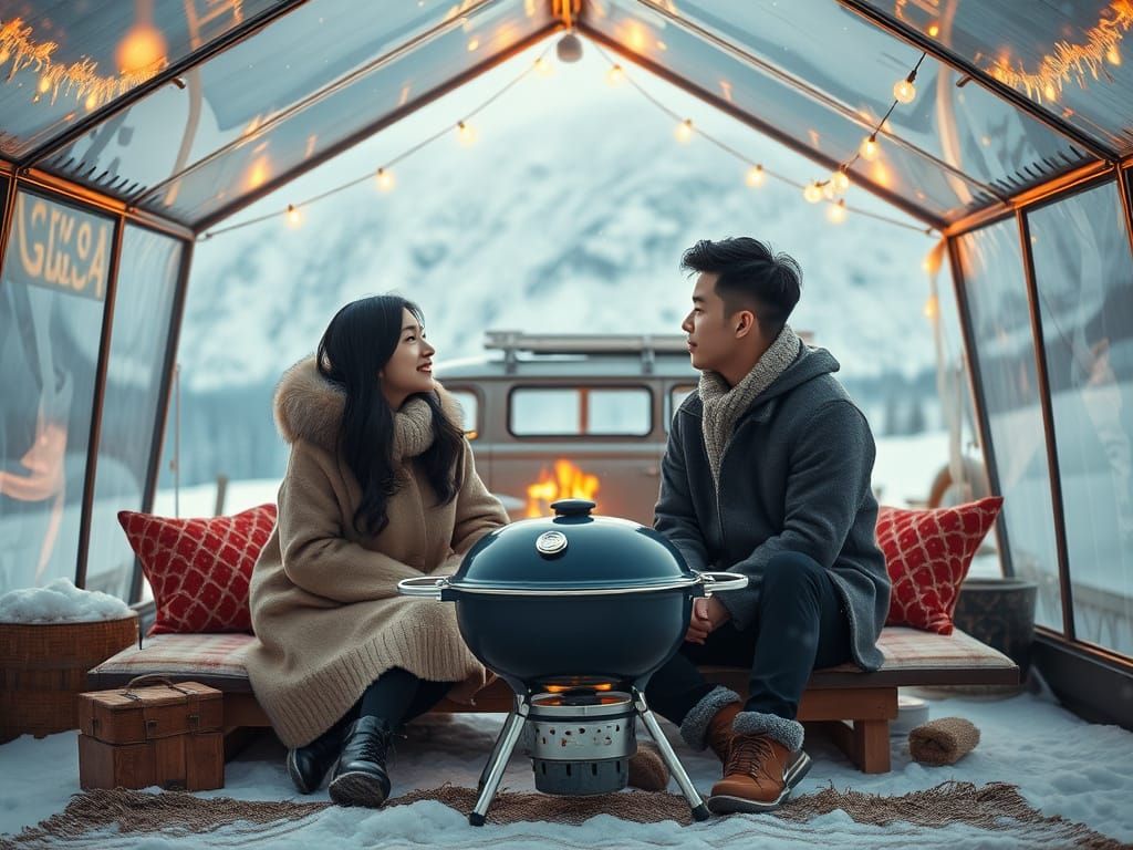 Winter K-Drama Glamping Romance in Anime Style