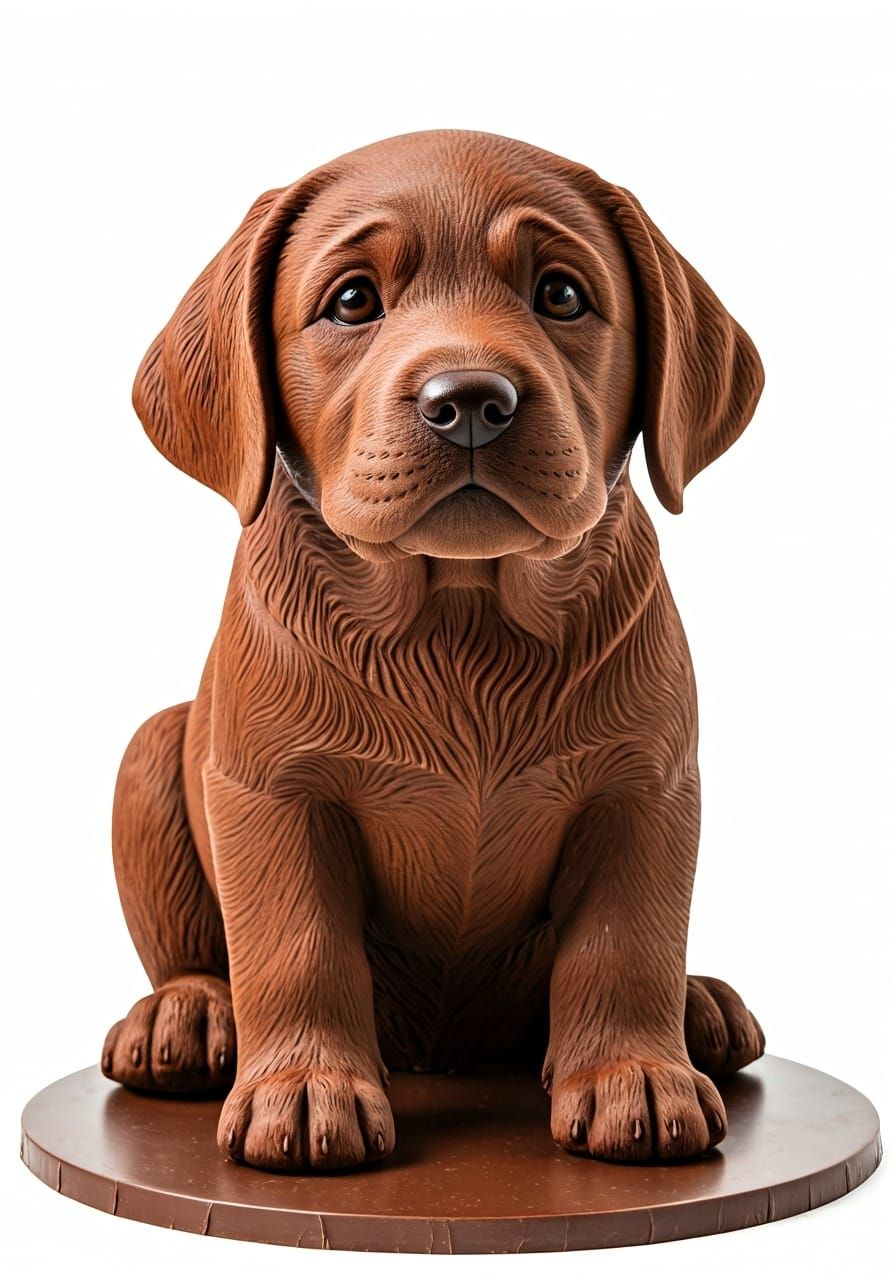 Detailed Chocolate Sculpture of a Lab Puppy
