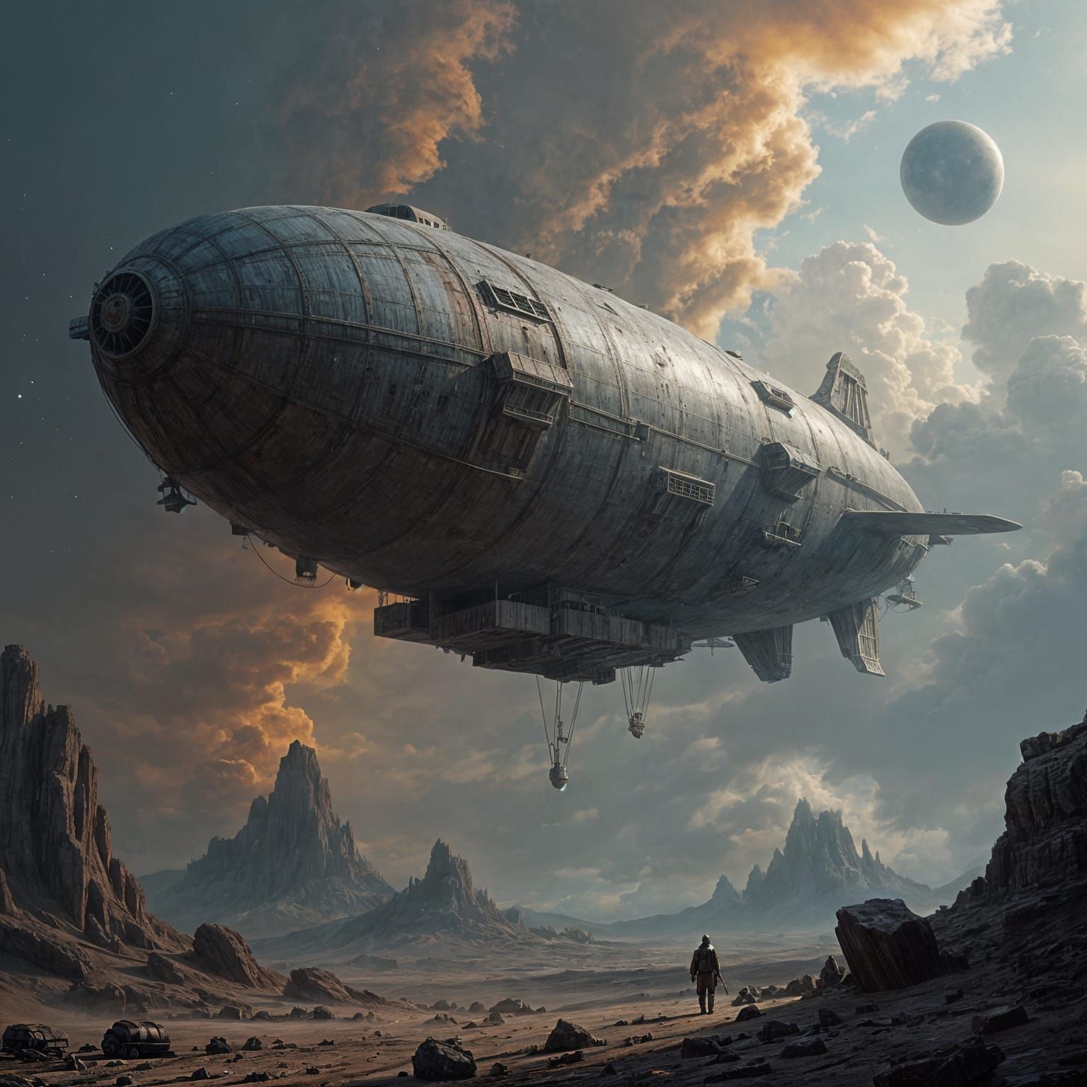 Colossal Airship Drifts Through Cosmic Nebula