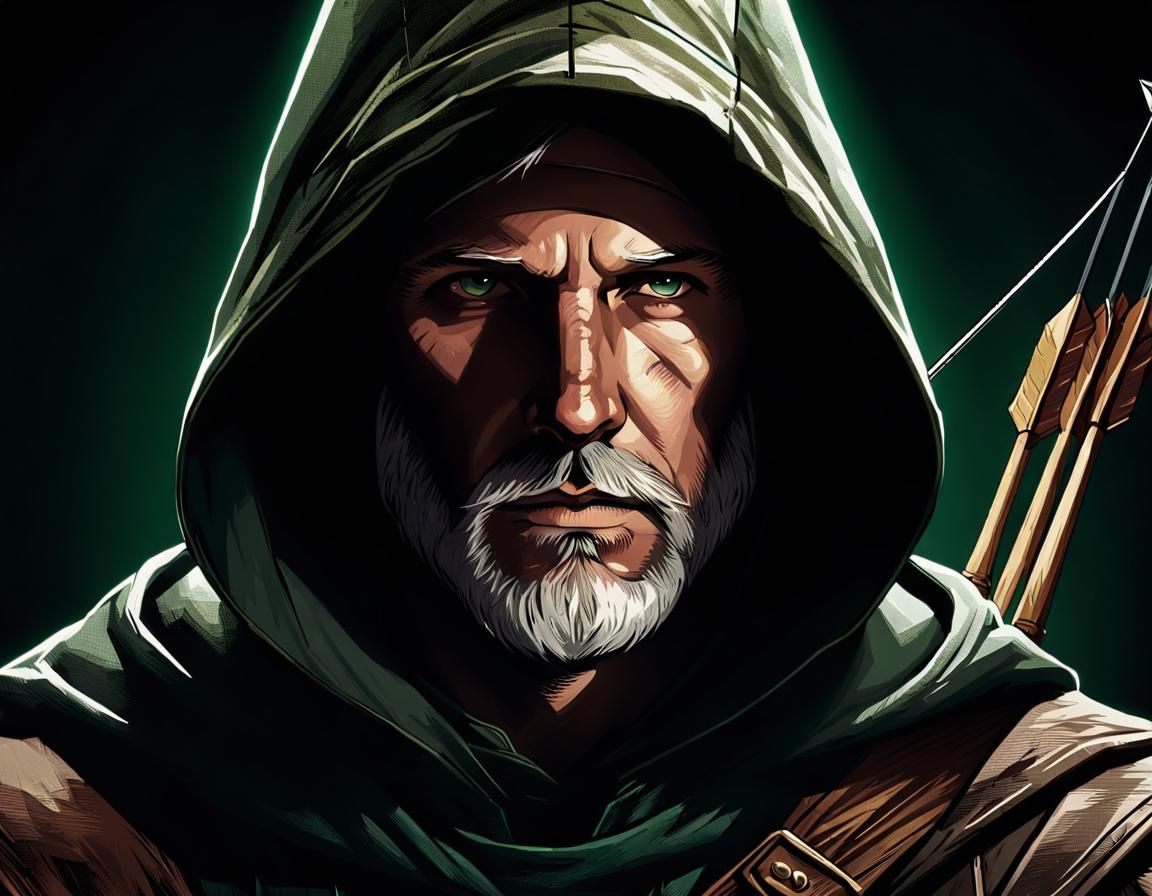Close up of a hooded archer