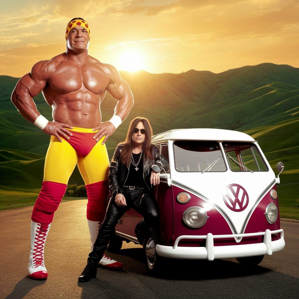 Hulk Hogan and Ozzy Osbourne in Sunset Landscape