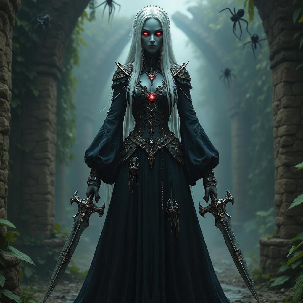 Drow Priestess of Lolth in Hyperrealistic 3D Anime Style