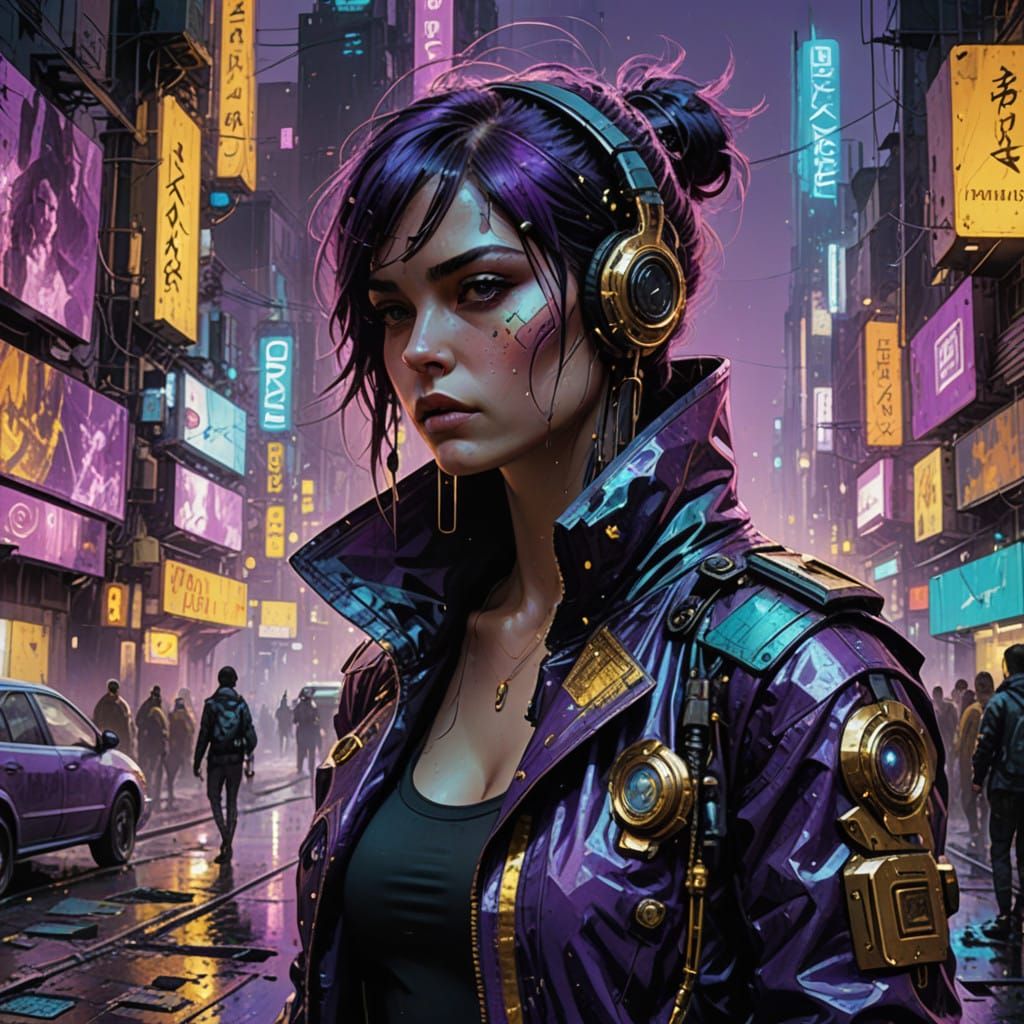 Vibrant Cyberpunk Goddess Reborn in Iridescent Glory