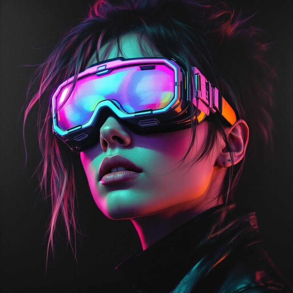 Cyberpunk Oil Painting Portrait with Futuristic Goggles