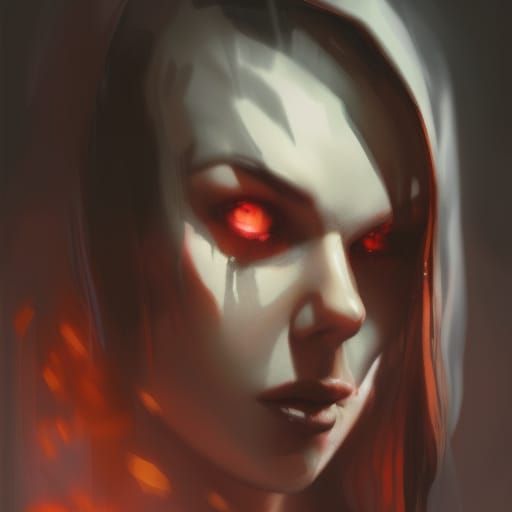 Sinister Figure with Red Eyes in Baroque Style