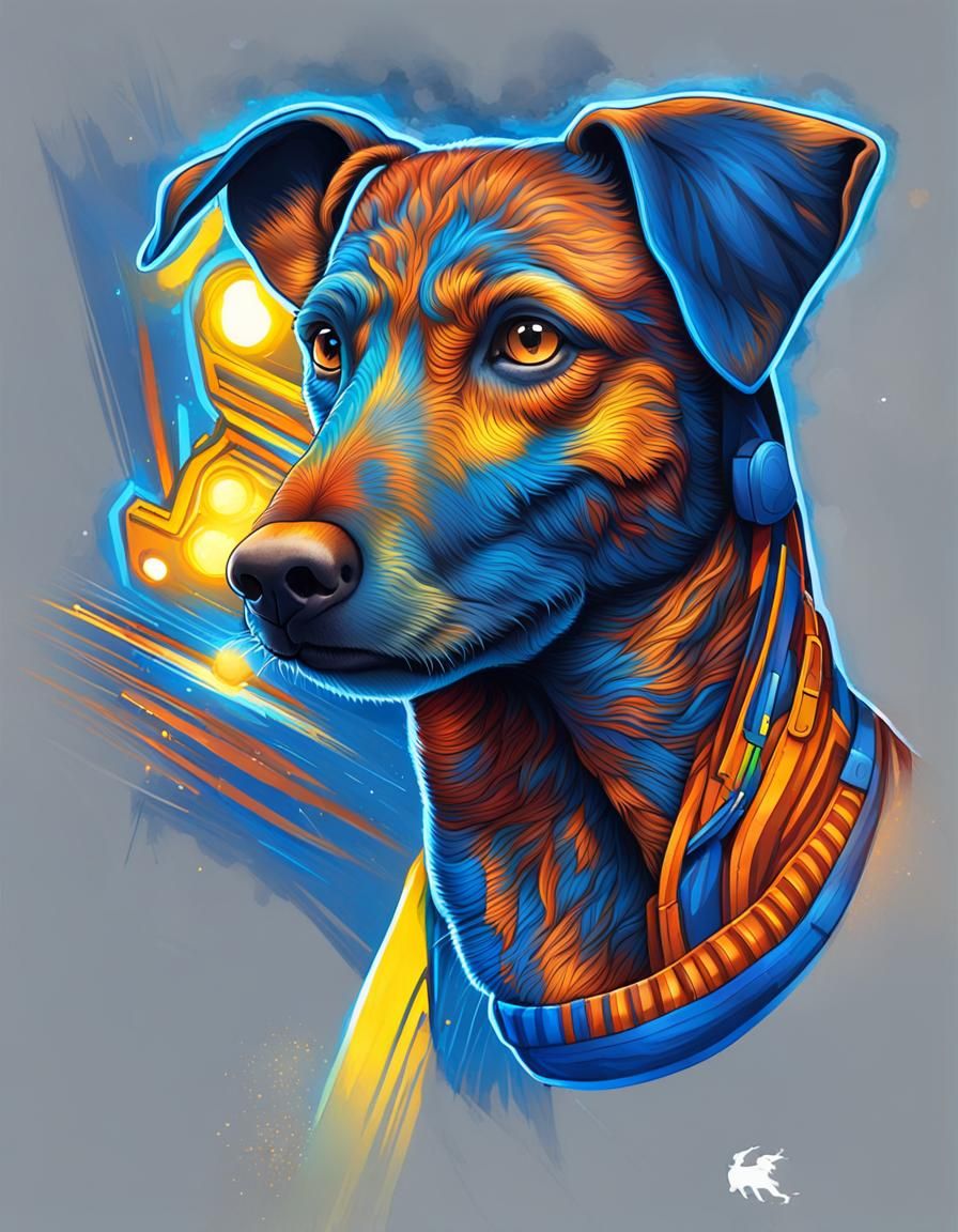 Dog in FC Barcelona Jersey, Surreal Art Nouveau Portrait