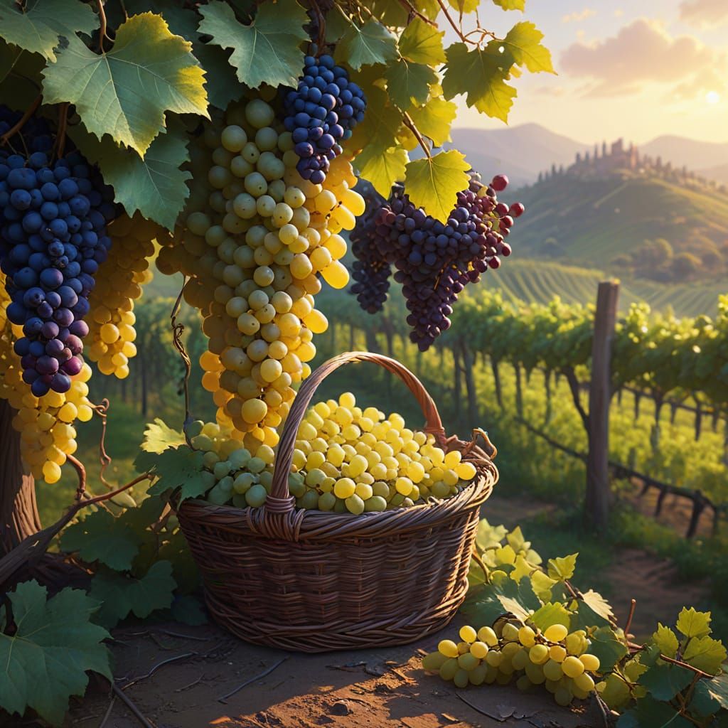 Grenache Day Vineyard in Vibrant Oil Painting Style