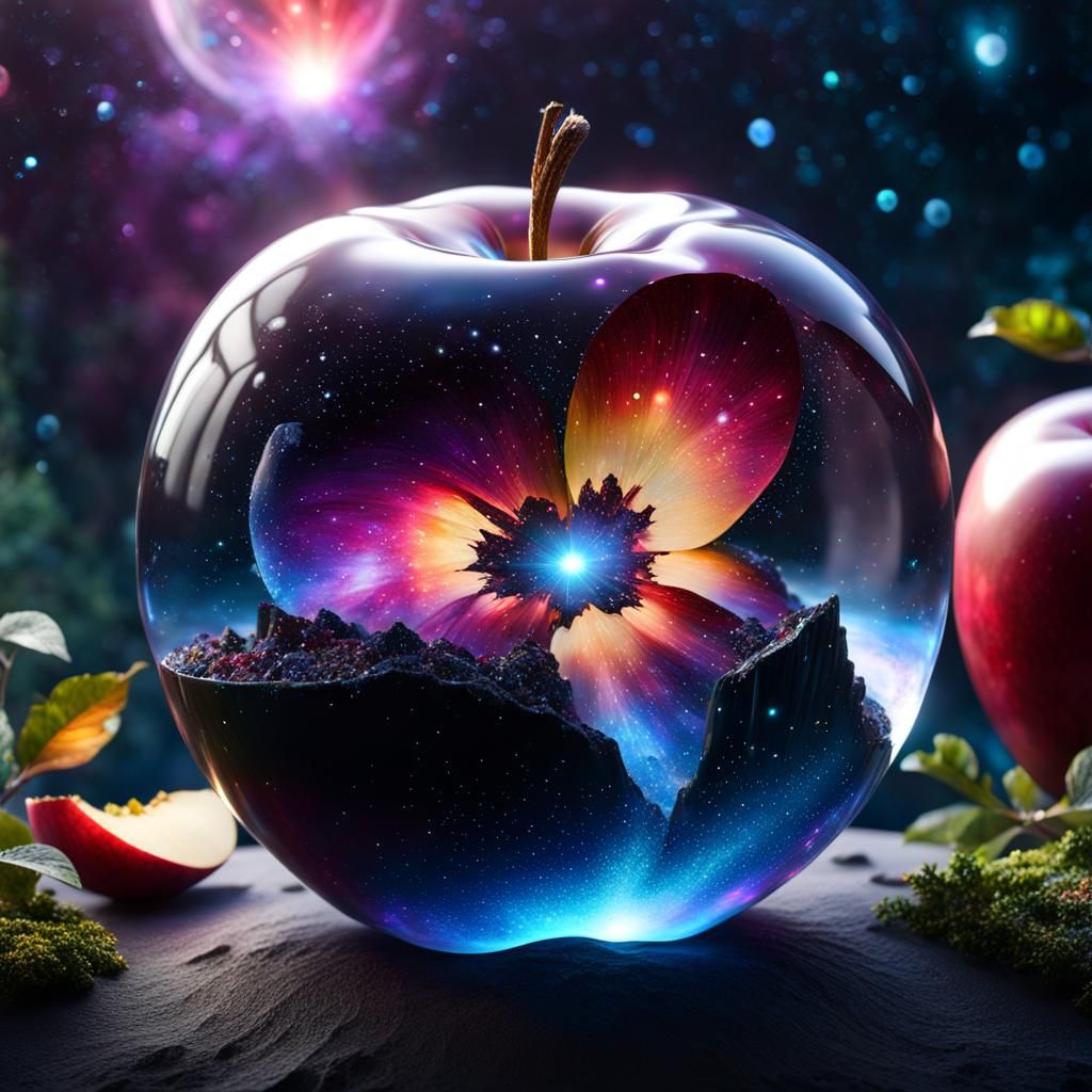Galaxy in Crystal Apple: Detailed Matte Painting