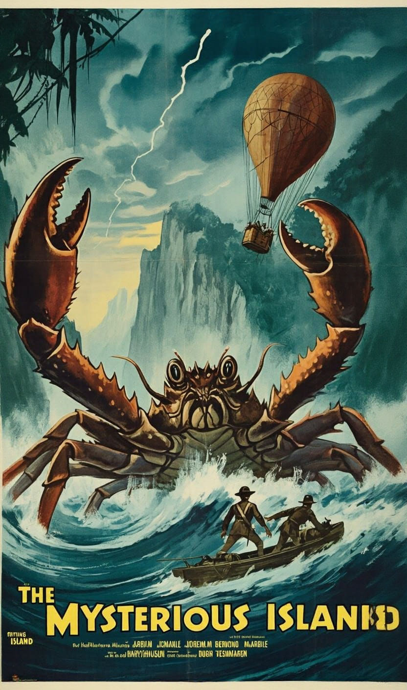 Vintage Adventure Film Poster: Giant Crab Menace on Mysterio...