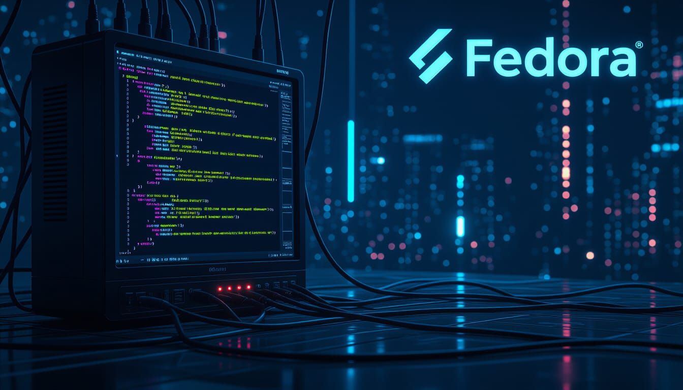 Futuristic Fedora Linux Background in High-Tech Style