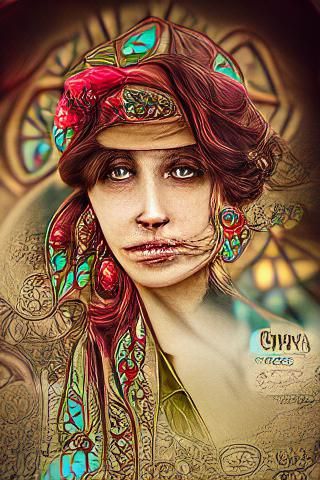 Art Nouveau Portrait of a Gypsy Woman