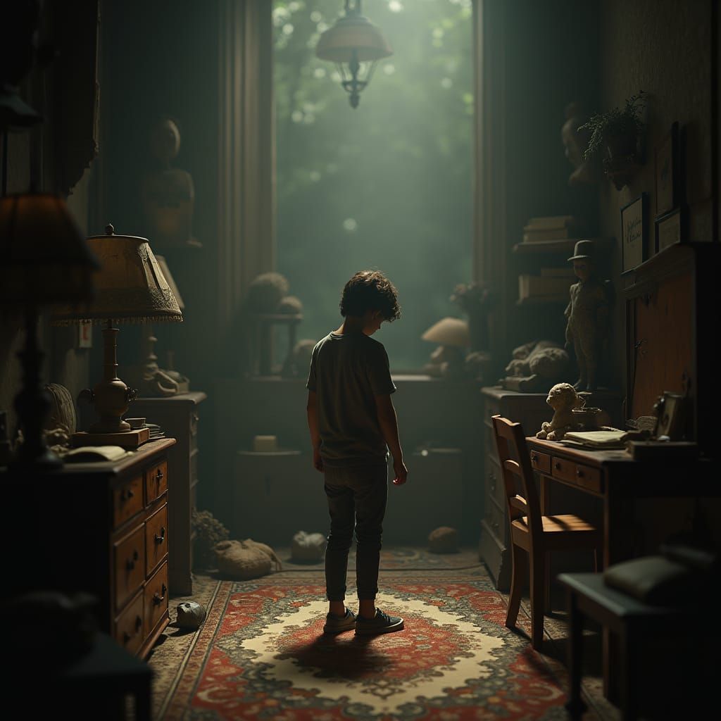 Melancholic Figure Amidst Fading Memories in Matte Painting