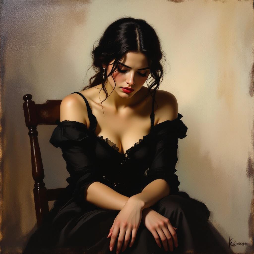 Dejected Woman in Dramatic Chiaroscuro Lighting