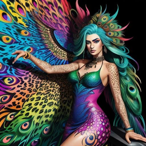 Rainbow Dragon Woman: Graffiti Art Portrait