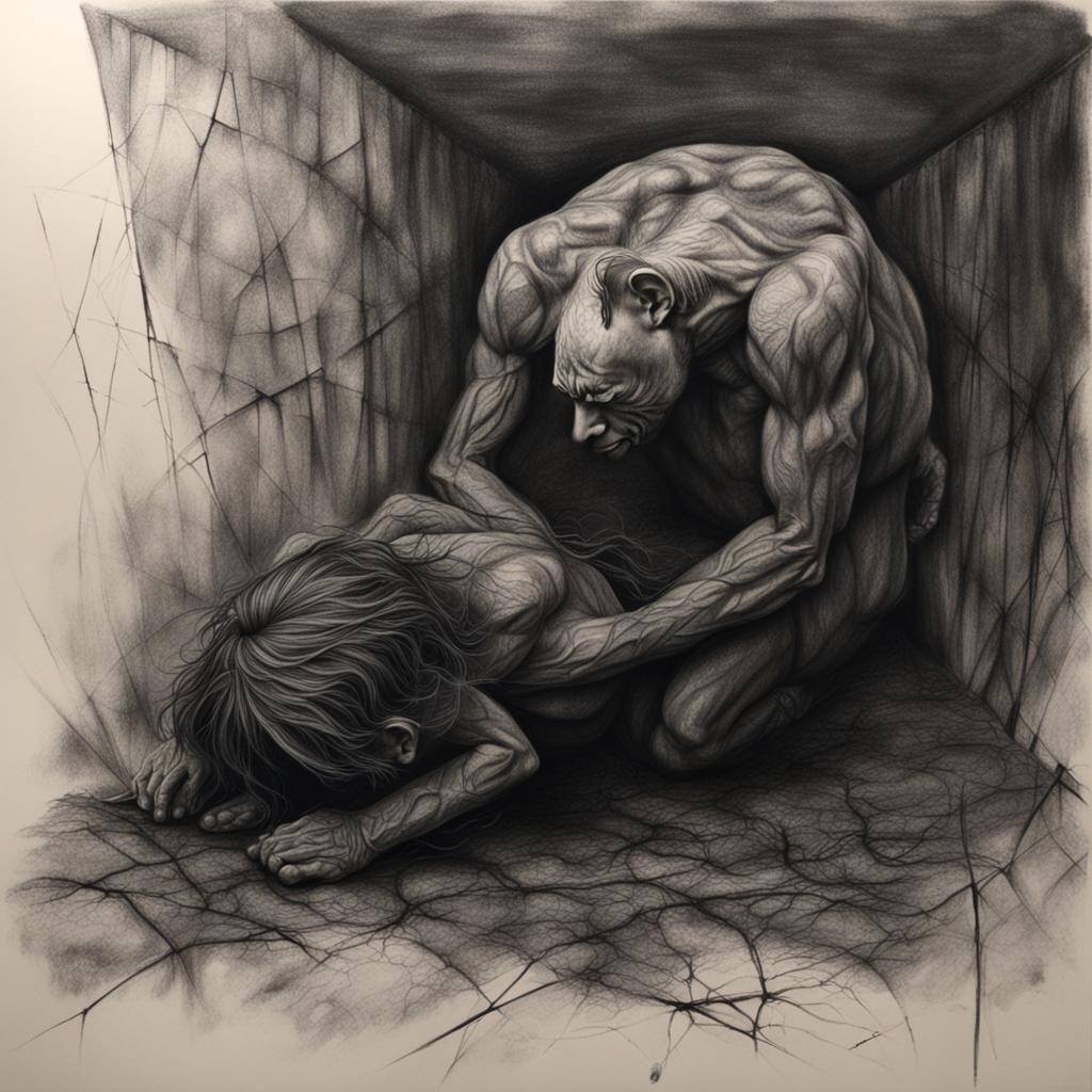 Abstract Charcoal Drawing of Hopelessness and Sadness