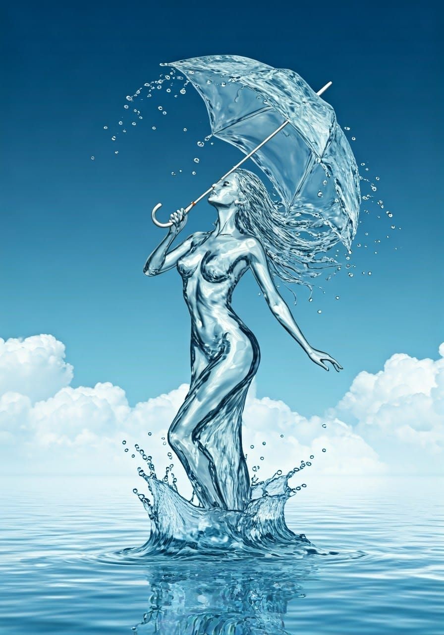 Water Woman Under Ethereal Umbrella