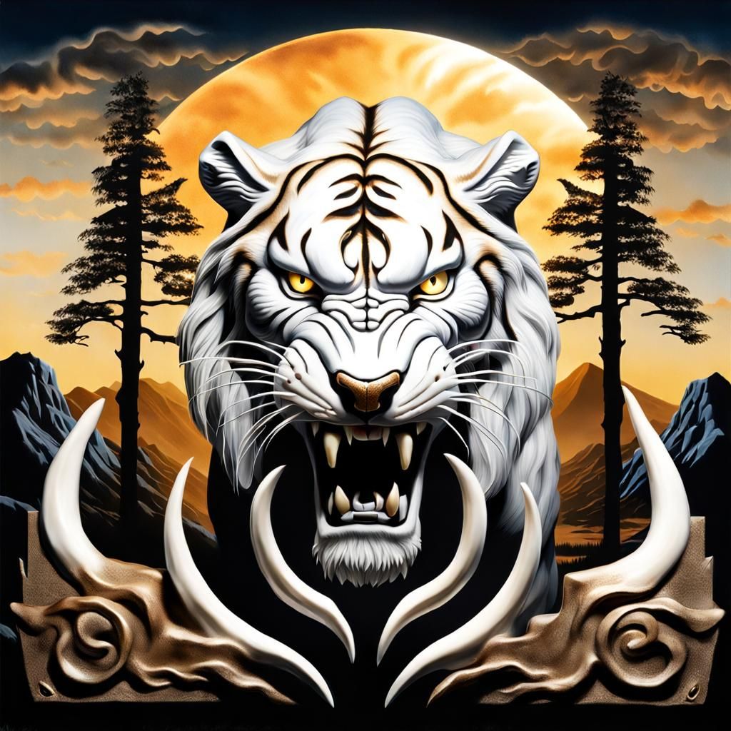 Fierce Sabertooth Portrait in 3D Photorealistic Style