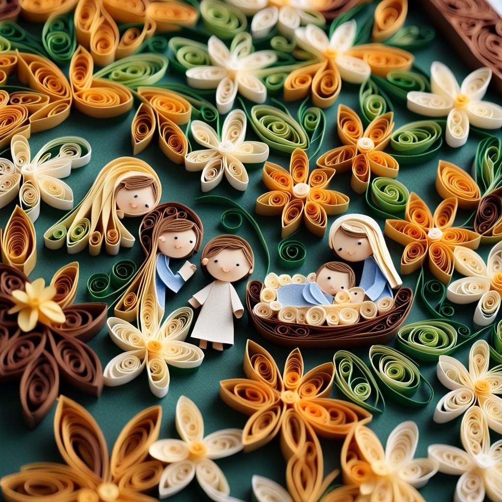 Delicate Nativity Scene in Paper Quilling Art