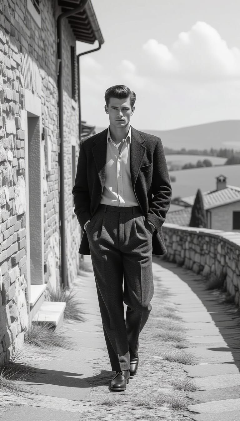 Vintage Fashion Model in Tuscan Village