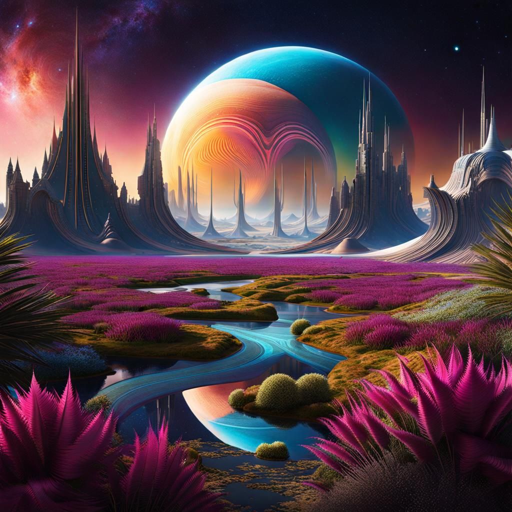 Vibrant Futurecore Cosmic Landscape Digital Art
