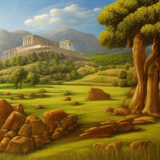 Classical Greek Landscape with Temple and Columns