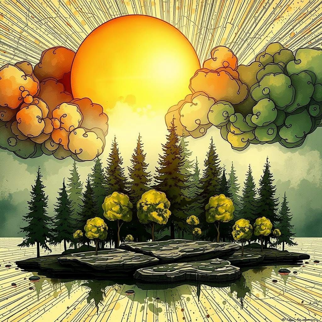 Sunlit Landscape in Gouache Style