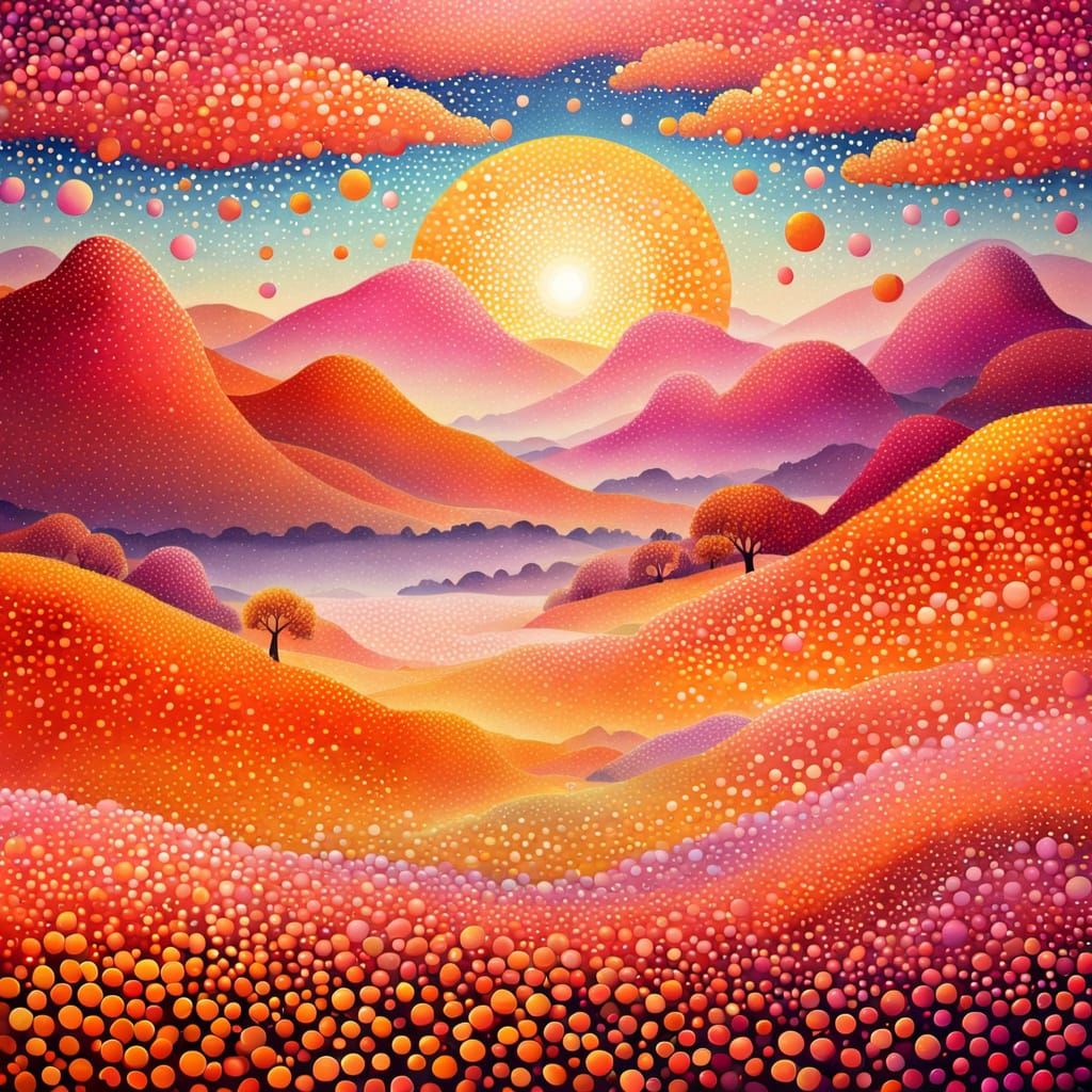 Dotted Surreal Landscape in Pointillism Style