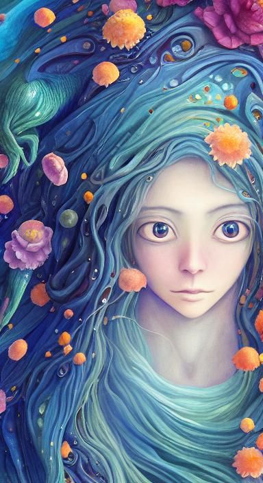 Woman Holding Galaxy in Andes: Watercolor Art