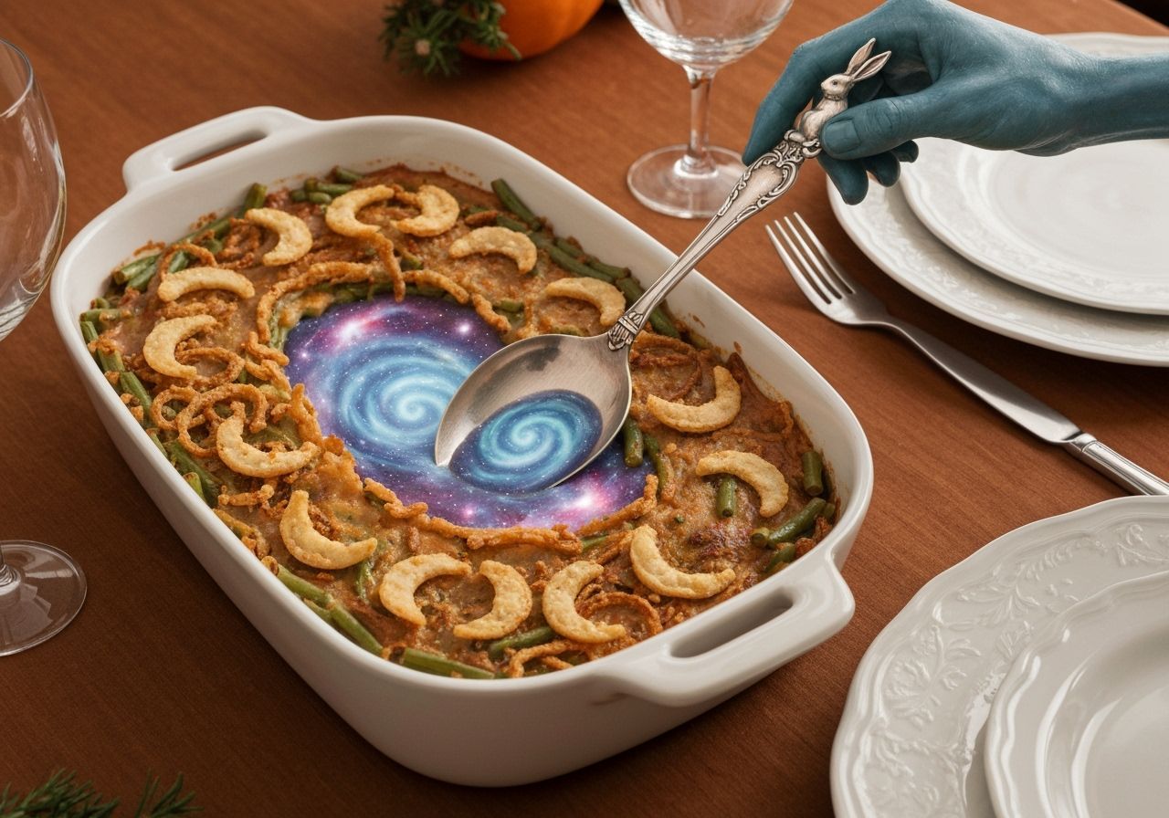Galactic Green Bean Casserole with Alien Hand Serving