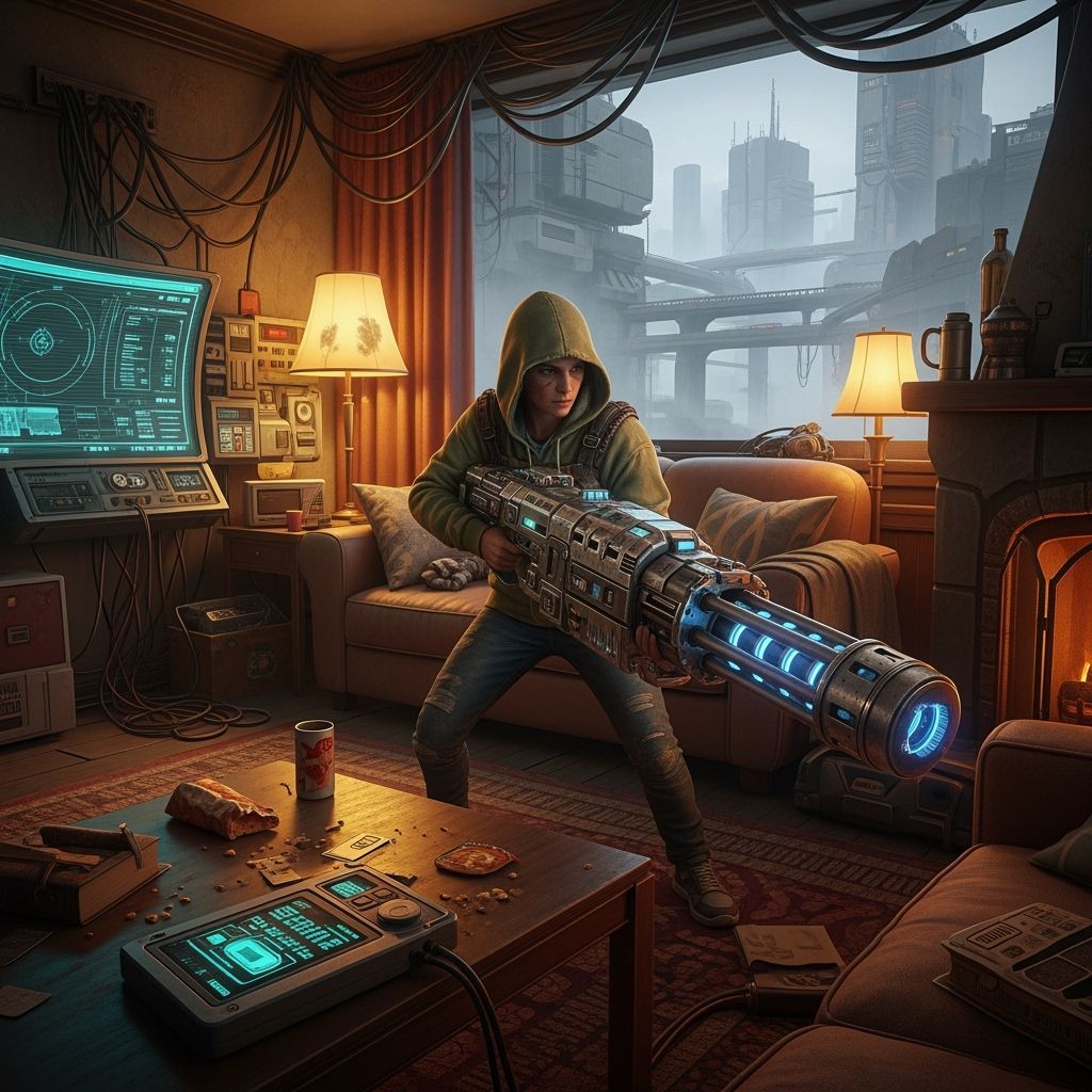 Homeowner Defends Cozy Home with Railgun in Cyberpunk Citysc...