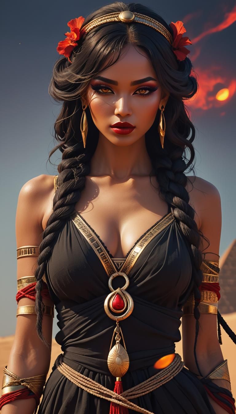 Goddess Egyptian, having very long knots hair,,