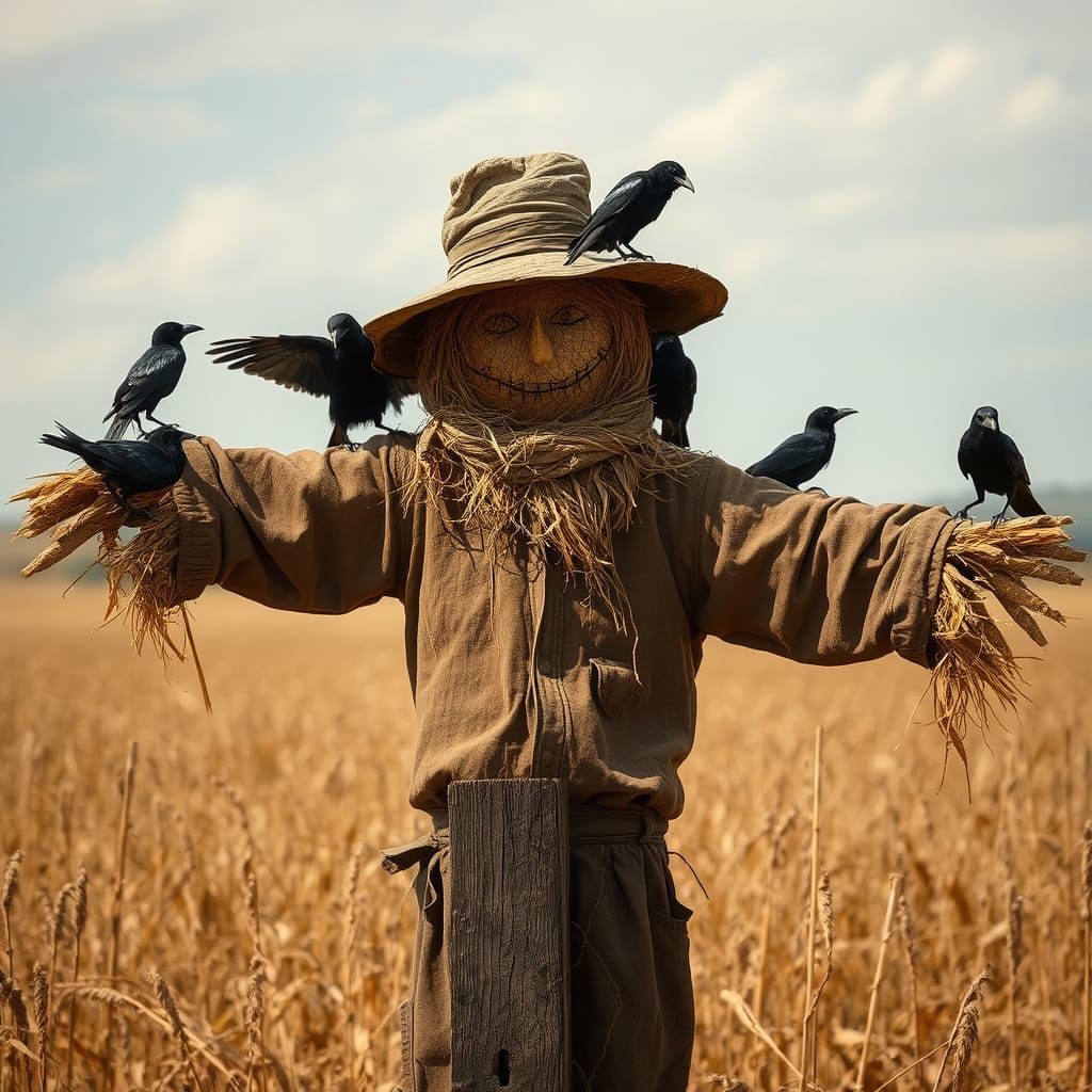 Straw Scarecrow in a Sun-Drenched Field